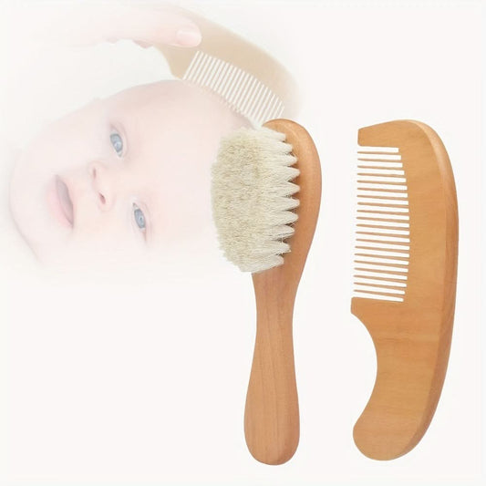 Soft Wooden Baby Hair Brush and Comb Set