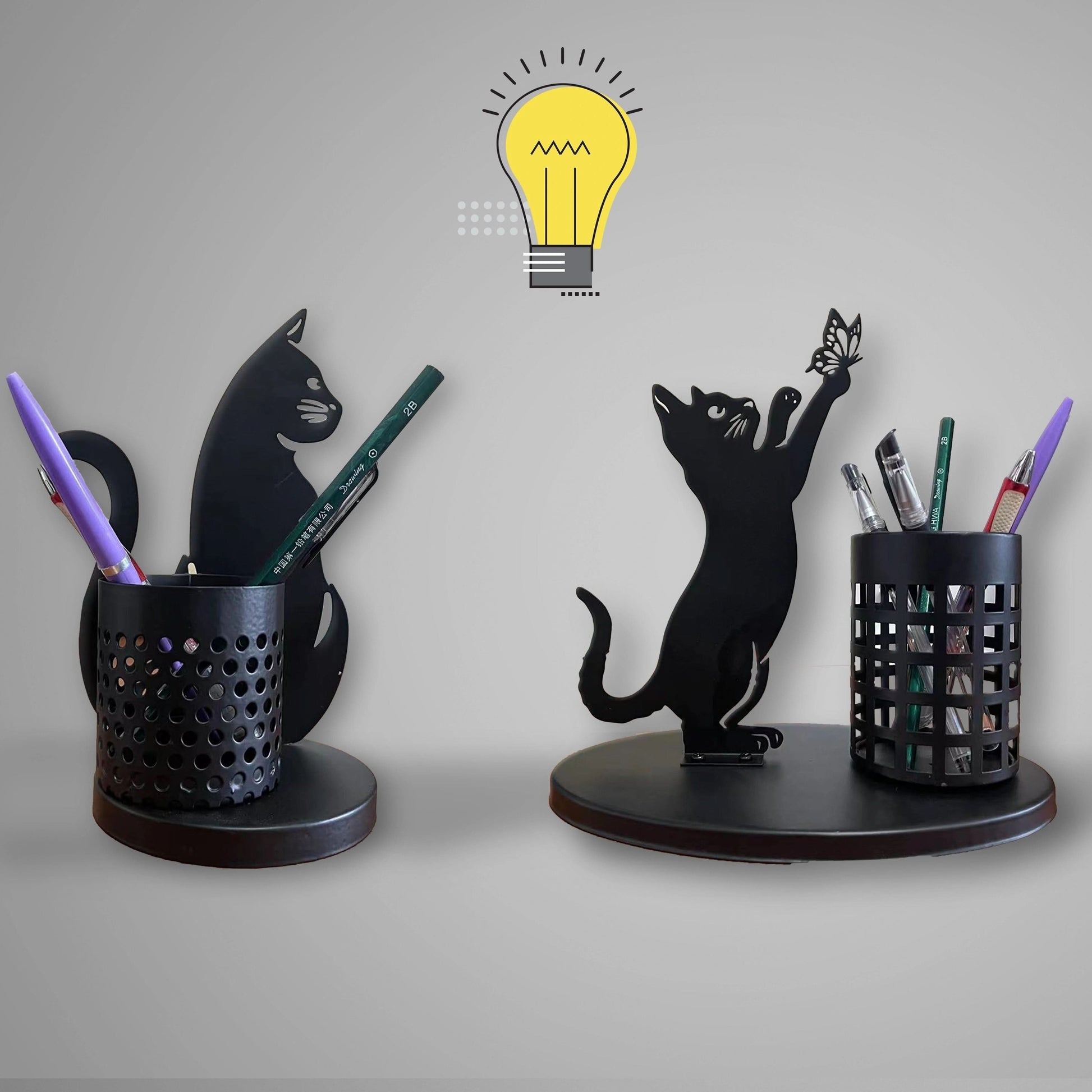 Black Cat Metal Pen Holder – Cute Desk Organizer