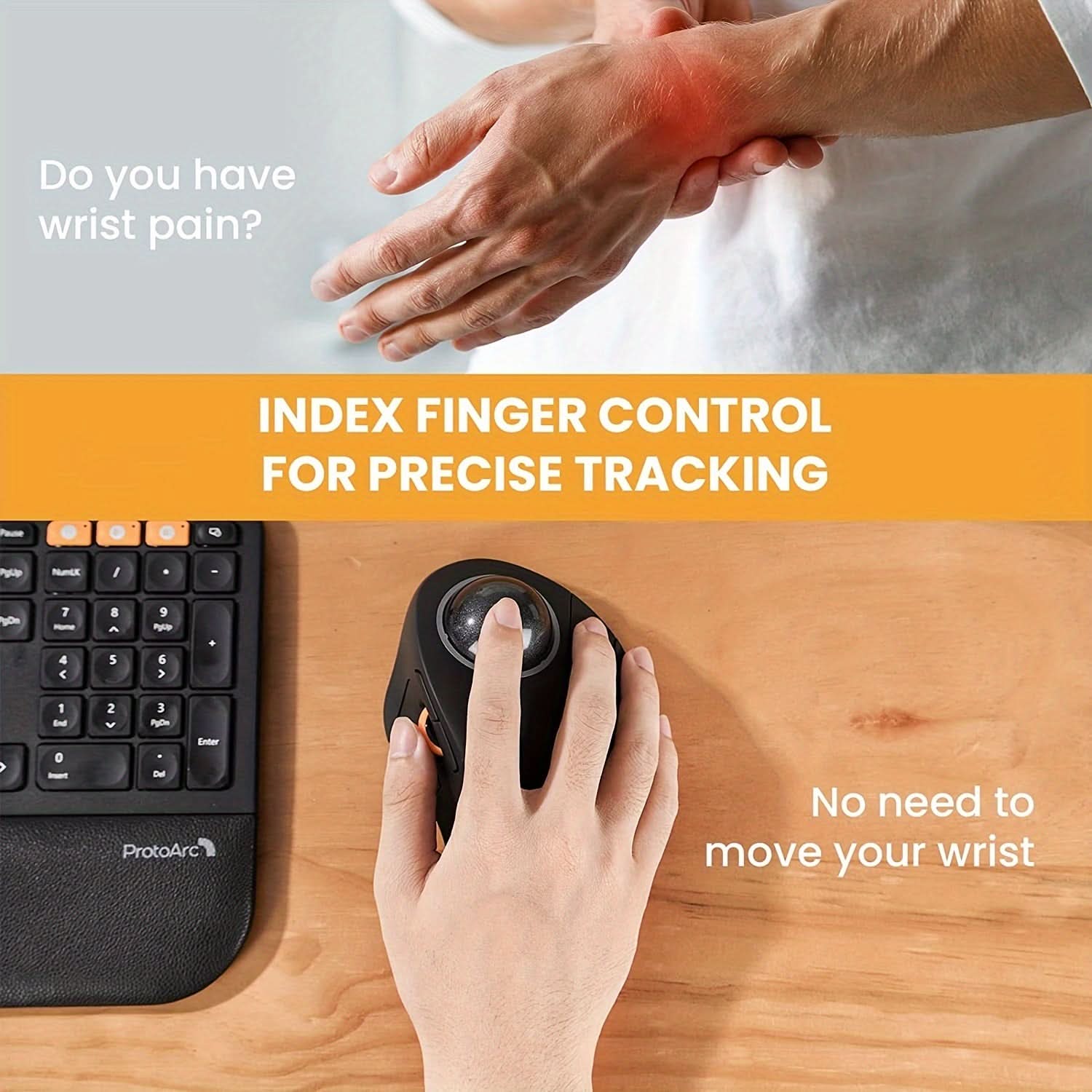 Wireless Ergonomic Trackball Mouse with RGB – Finger-operated