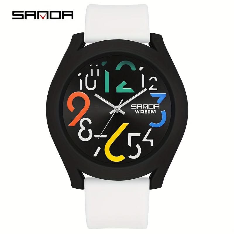 Men's Sports Quartz Watch – Colorful Removable Rubber Strap, Large Dial