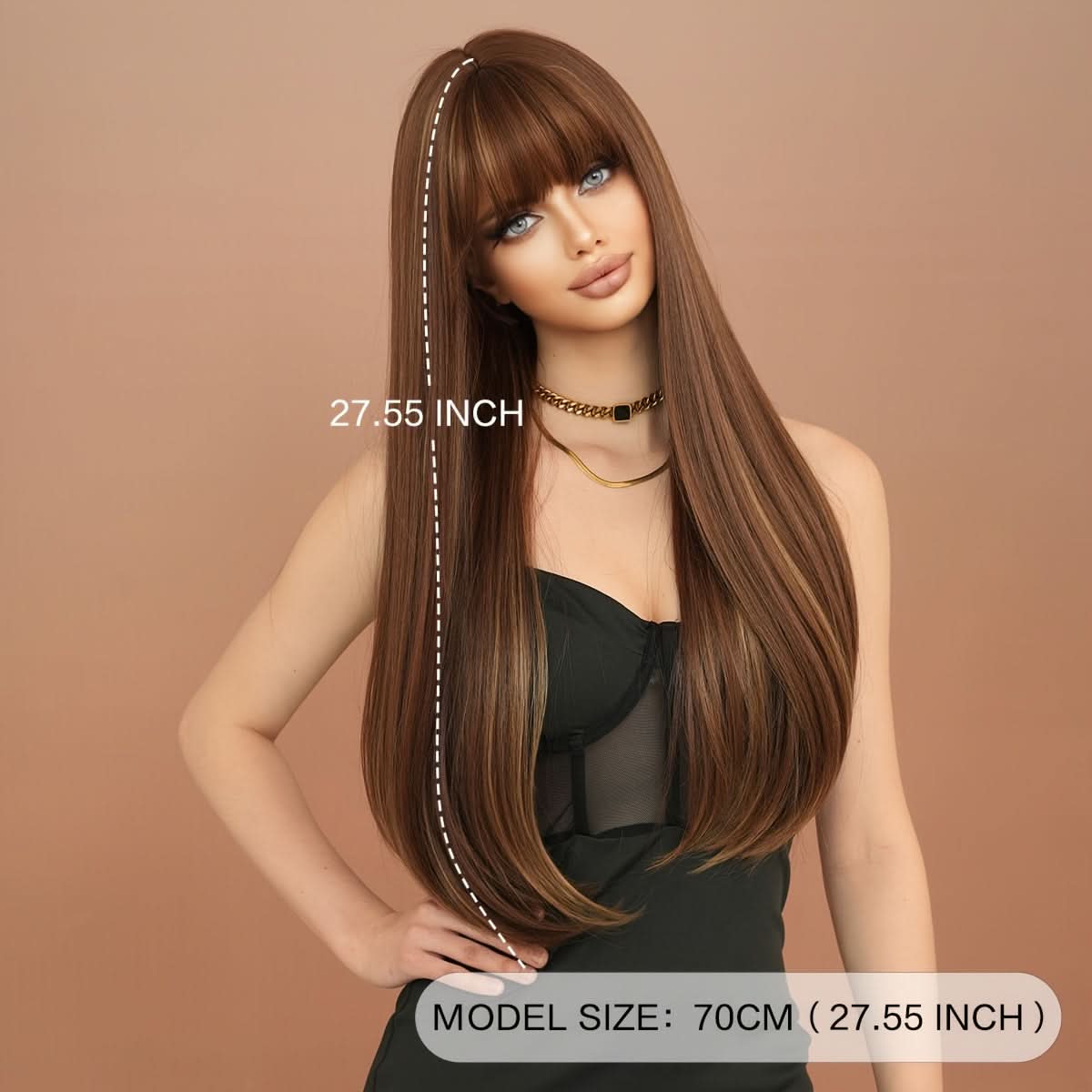 Chic Ombre Honey Brown Wig with Air Bangs – Heat Resistant