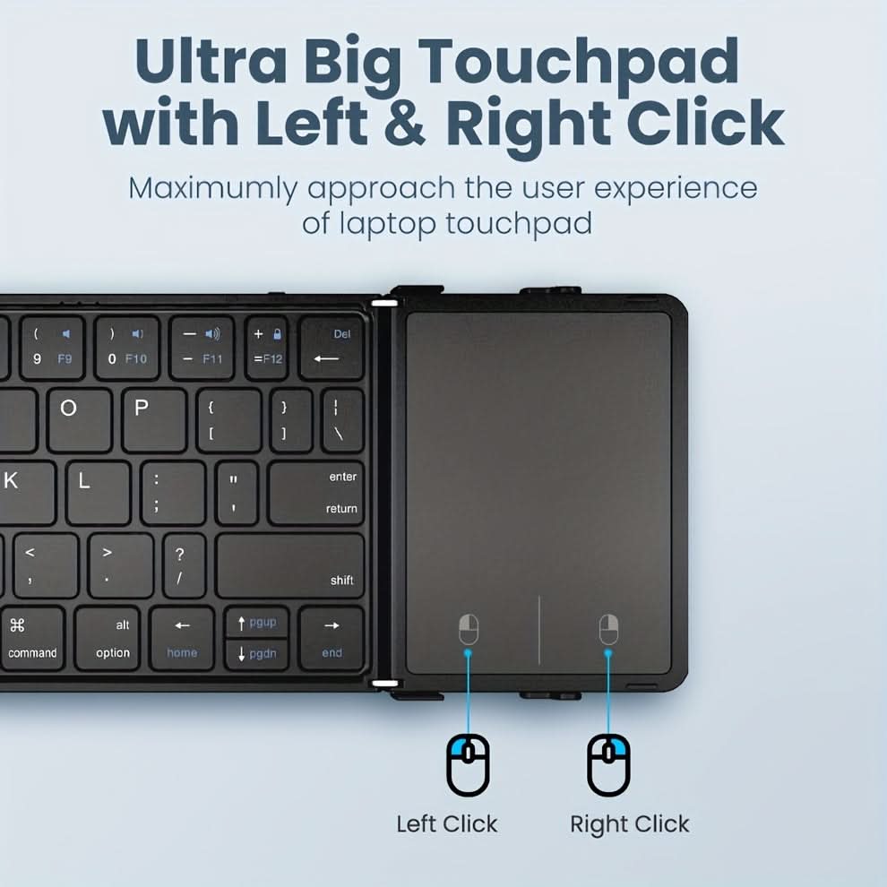 Tri-Fold Ultra Slim Wireless Bluetooth Keyboard with Touchpad –  Type-C Charging