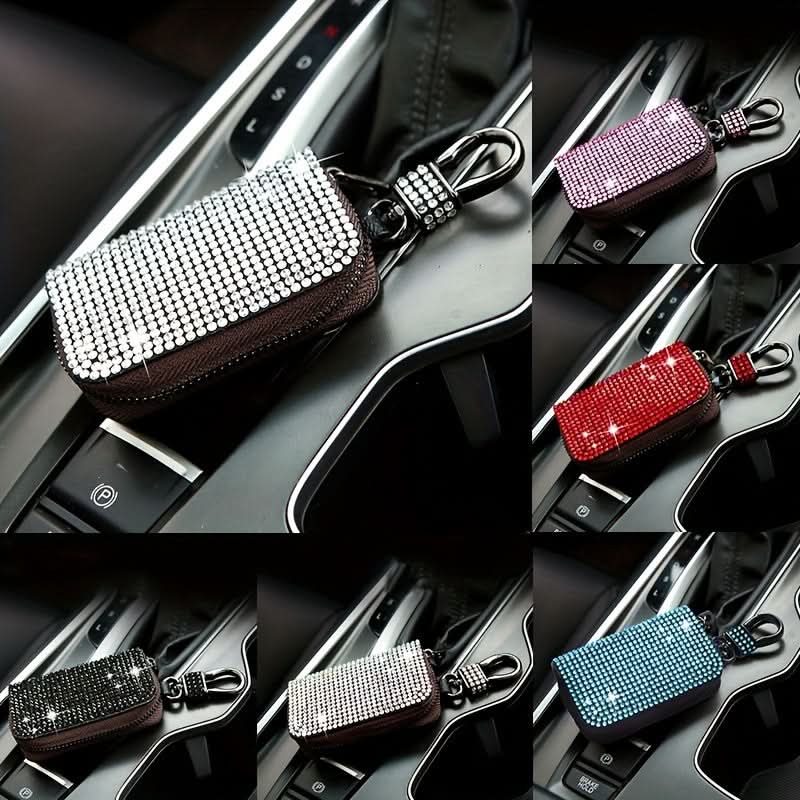 Rhinestone Car Key Case – PU Leather, Sparkling Protection