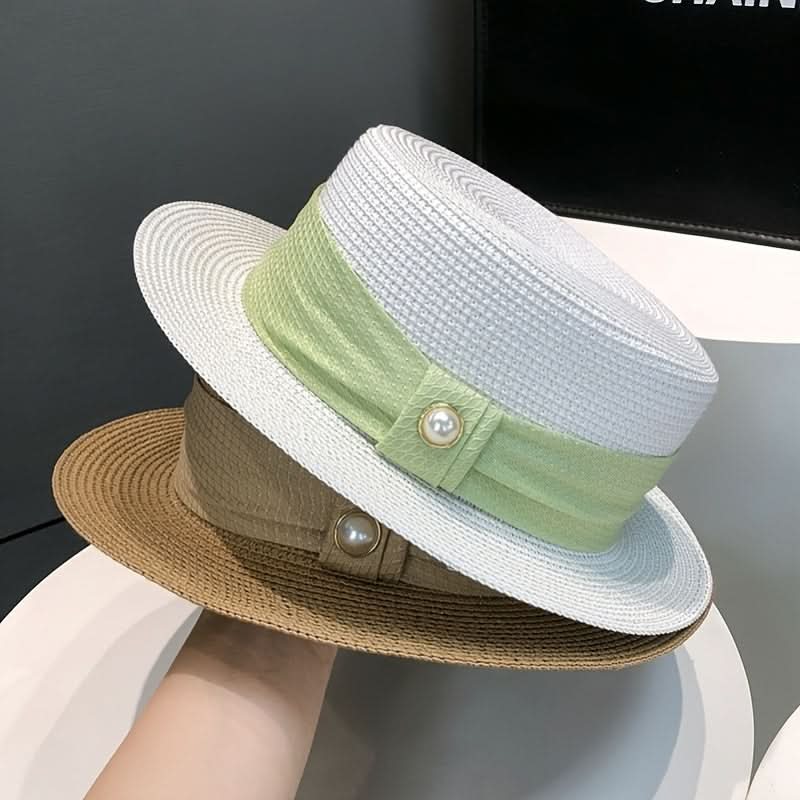 Women’s Straw Sun Hat – Flat Top UV Protection Hat