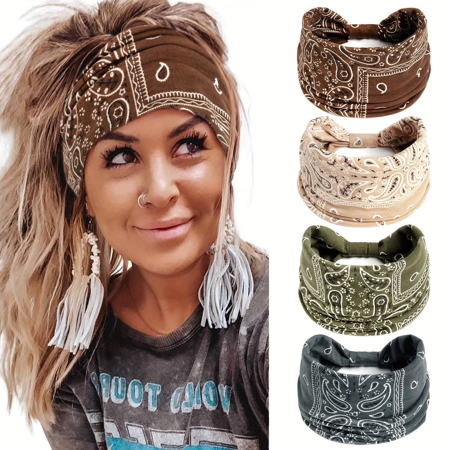 Stylish Boho Turban Headband – Soft Stretchy Paisley Pattern with Knotted Design