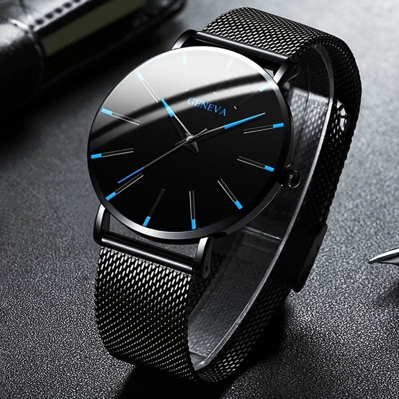 Minimalist Men's Fashion Ultra Thin Watch with Stainless Steel Mesh Belt