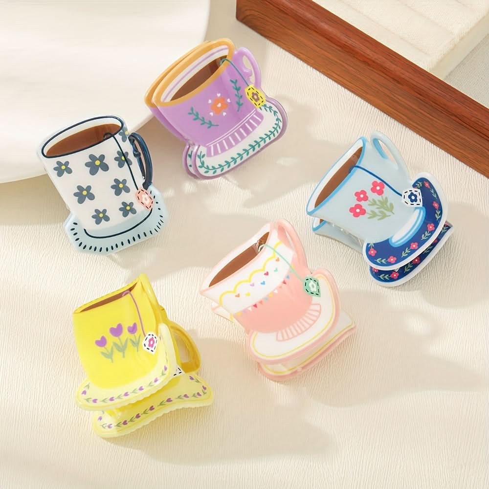 5pcs Cute Cup Shark Hair Claw Clips