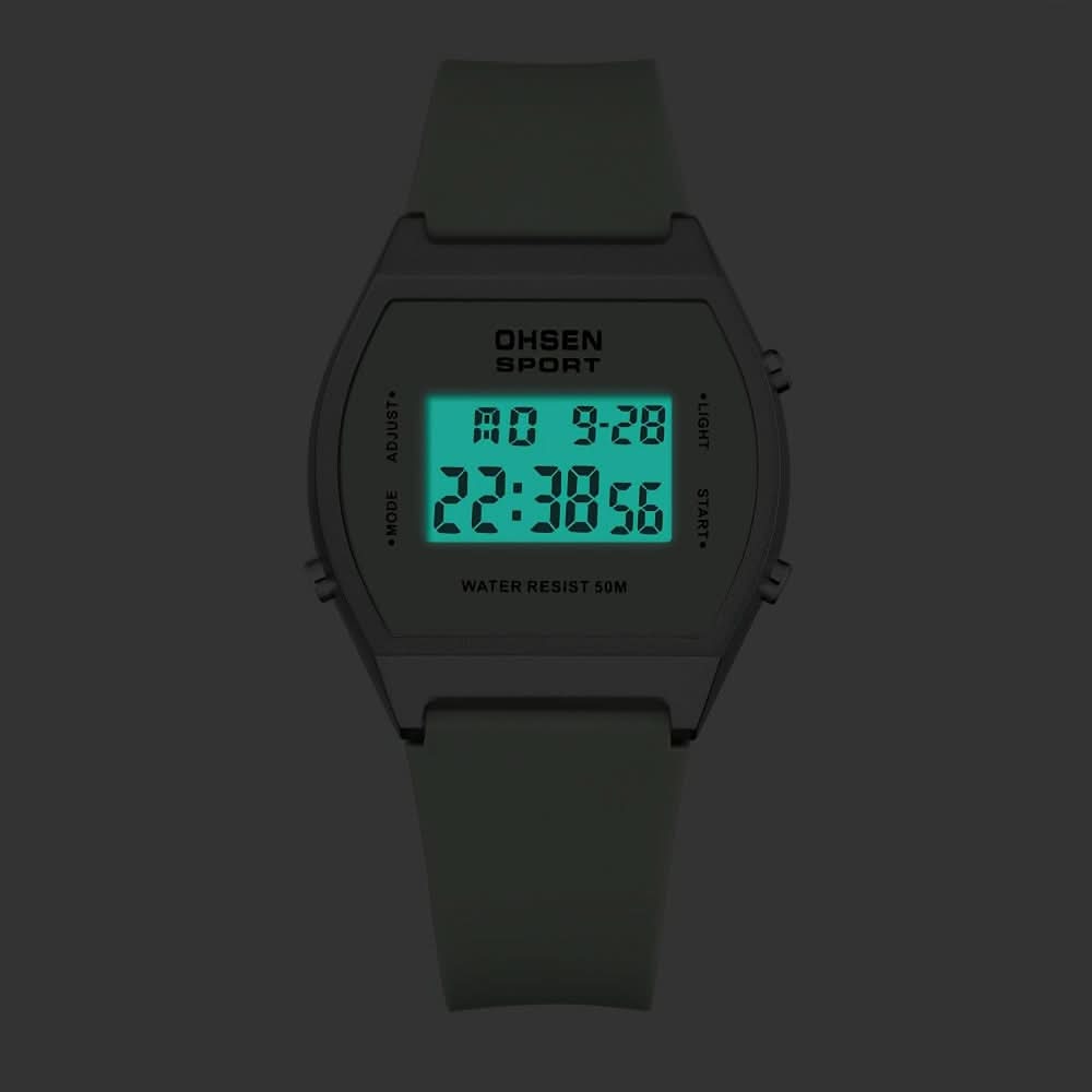 Women’s Digital Sports Watch – Luminous Display, Square Zinc Alloy Case, Silicone Strap