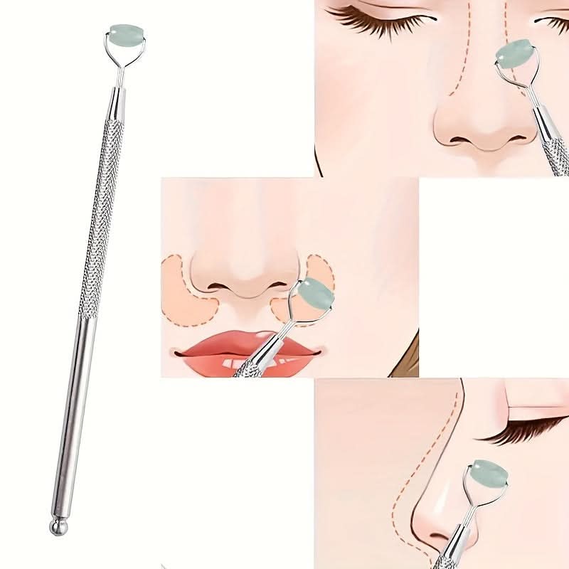 Stainless Steel Jade Facial Roller – Manual Scraping Massage Tool for Skin Care