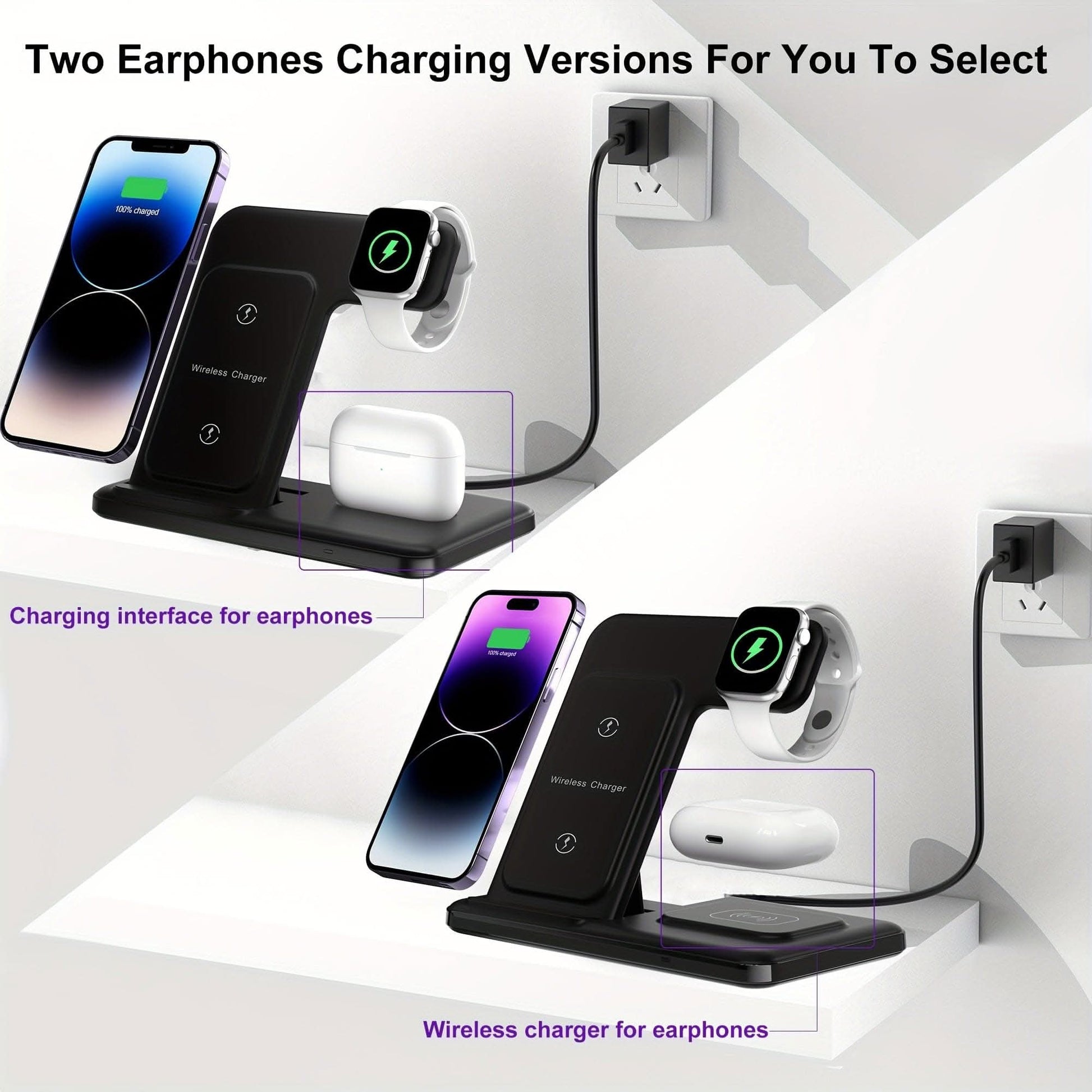 3-in-1 Foldable Wireless Charging Station – Fast Charging for iPhone, iWatch, and AirPods