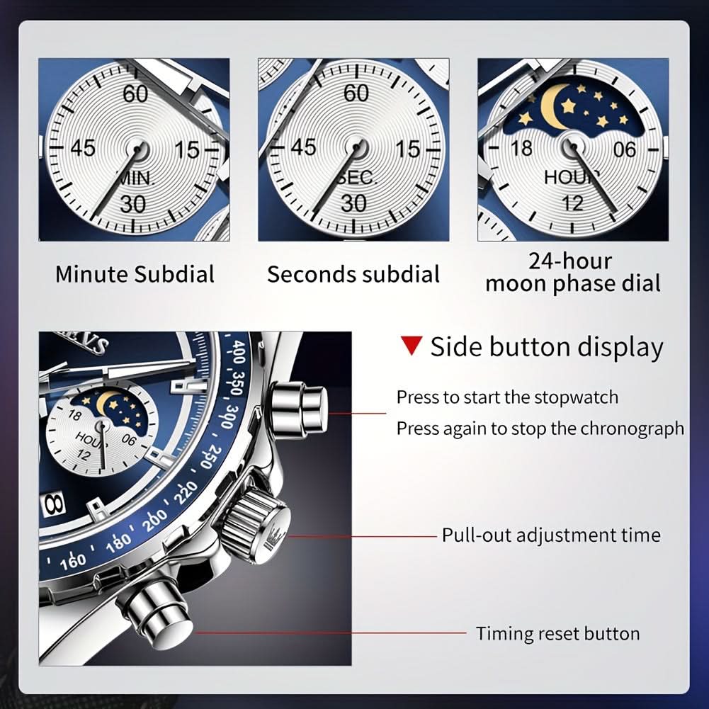 OLEVS Men's Luxury Chronograph Moon Phase Watch