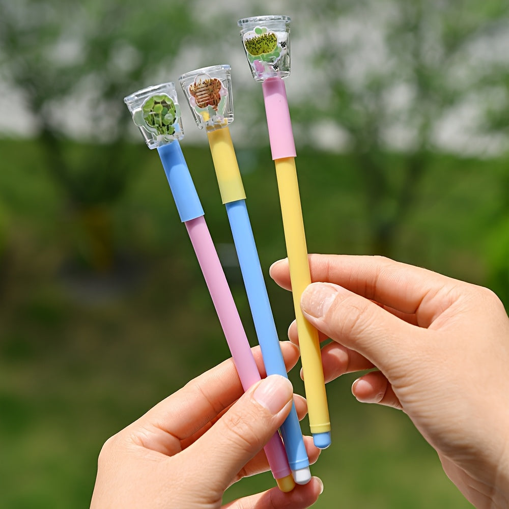 Creative Planting Pen – Black Ink Flower Gel Pen for Office, Gifts & DIY Décor (3-pack)