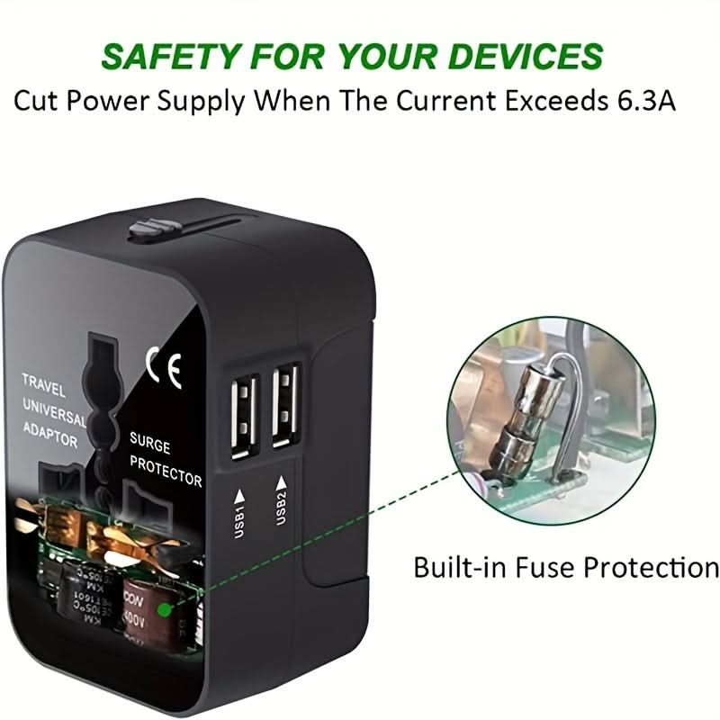 Universal Travel Adapter with Dual USB Ports – All-in-One