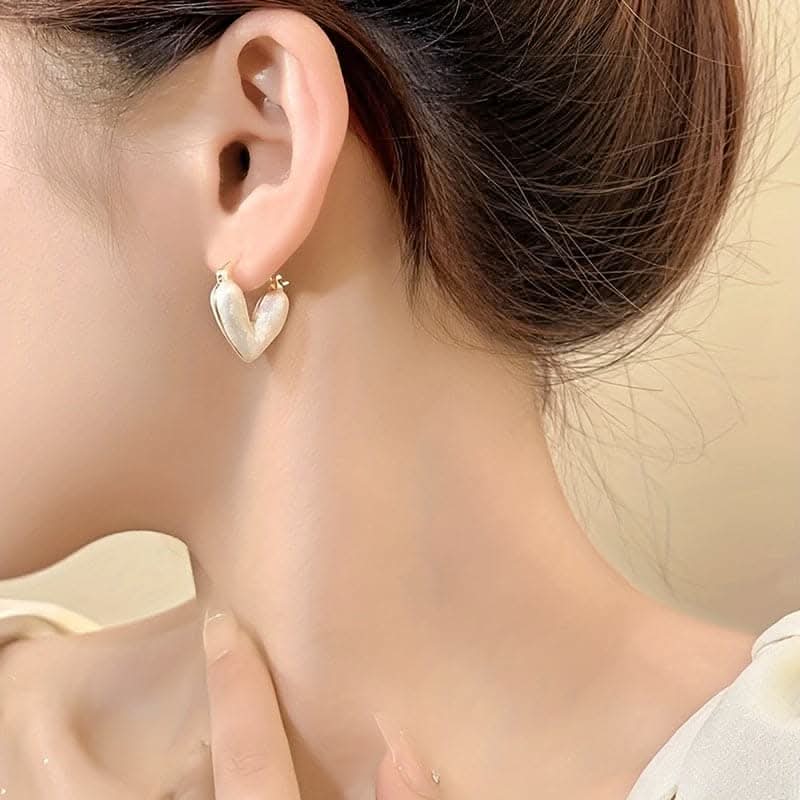 White Heart Design Hoop Earrings - Cute and Simple Jewelry for Daily Wear