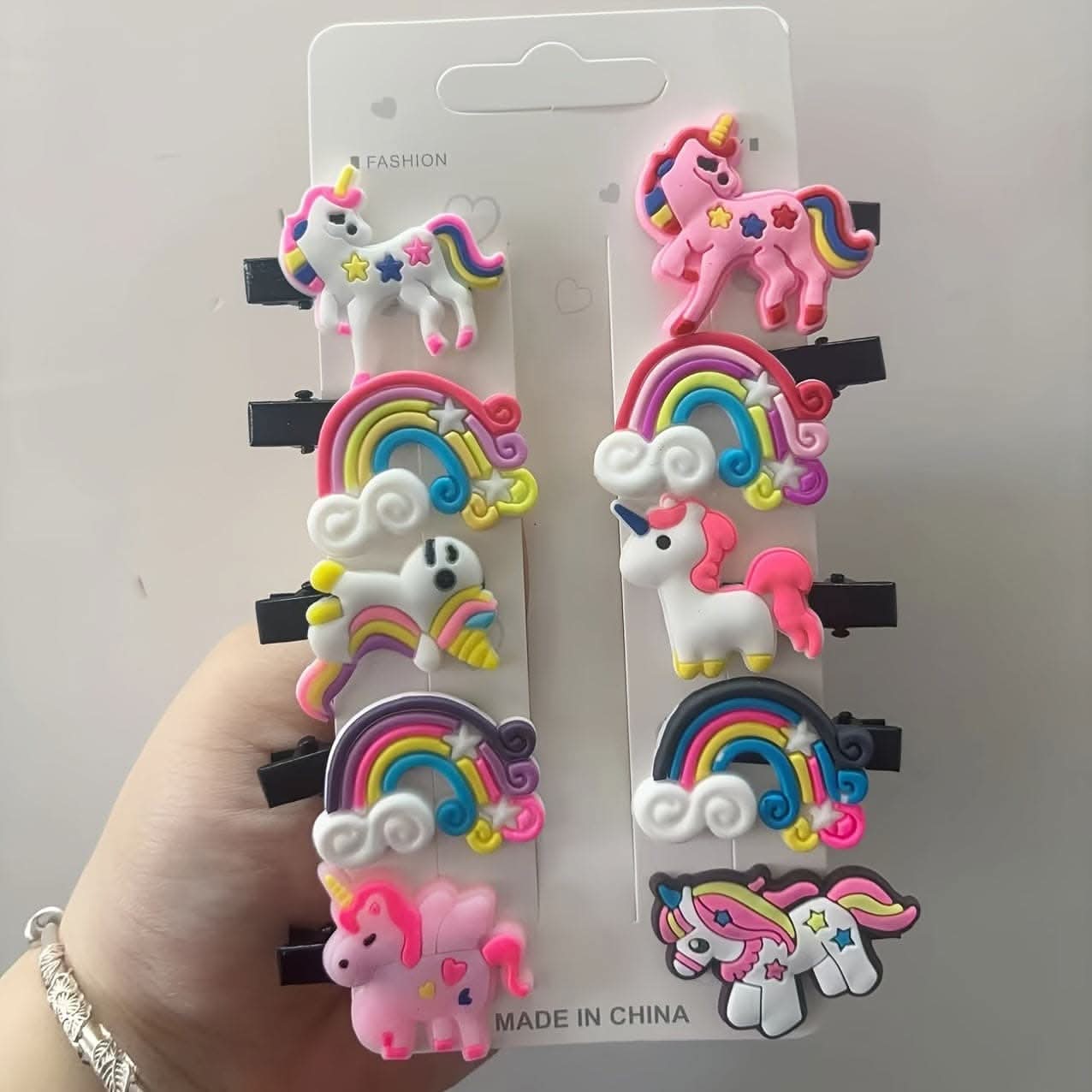 Unicorn & Rainbow Hair Clips – Cute Cartoon Set