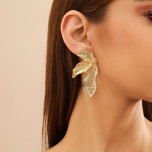 Elegant Floral Pendant Earrings, Gold-Plated