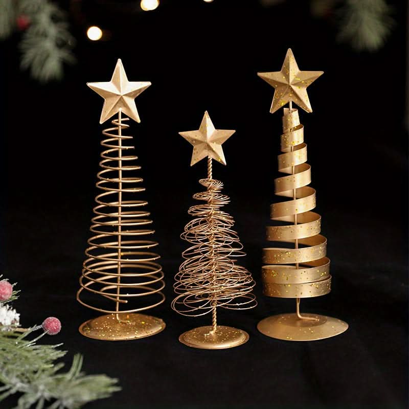 Pack of 3 Mini Iron Christmas Tree Tabletop Decor