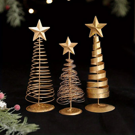 Pack of 3 Mini Iron Christmas Tree Tabletop Decor