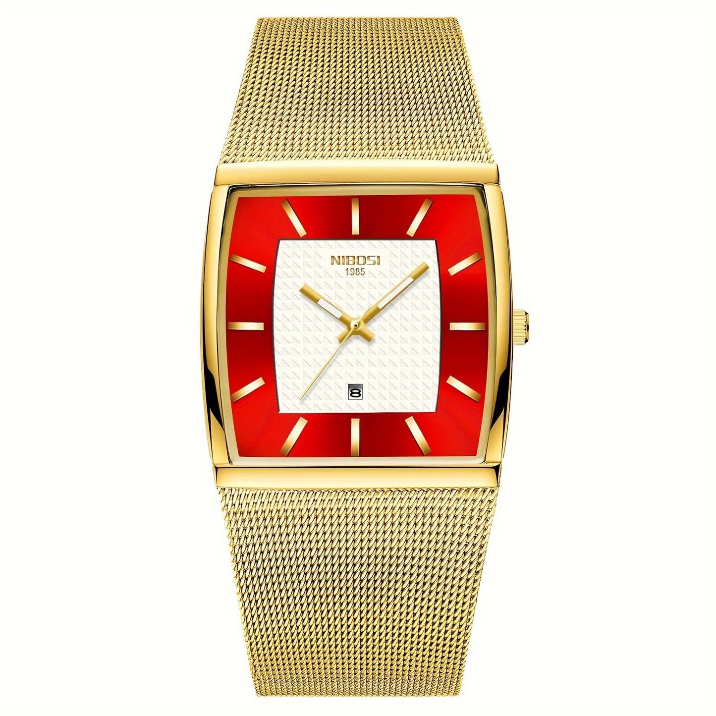 Men's Square Quartz Watch, Waterproof, Date Display