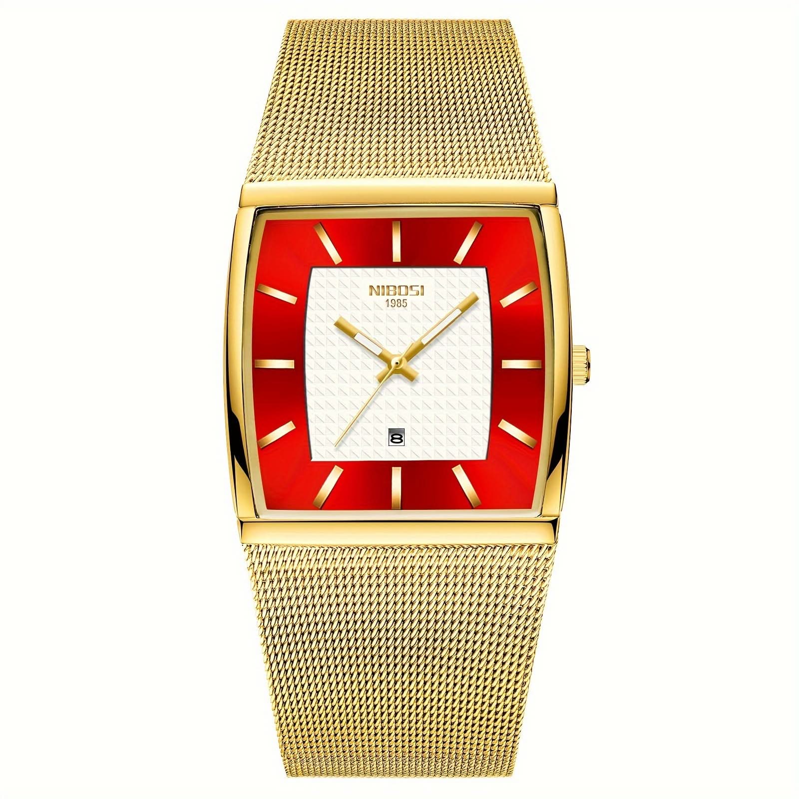 Men's Square Quartz Watch, Waterproof, Date Display