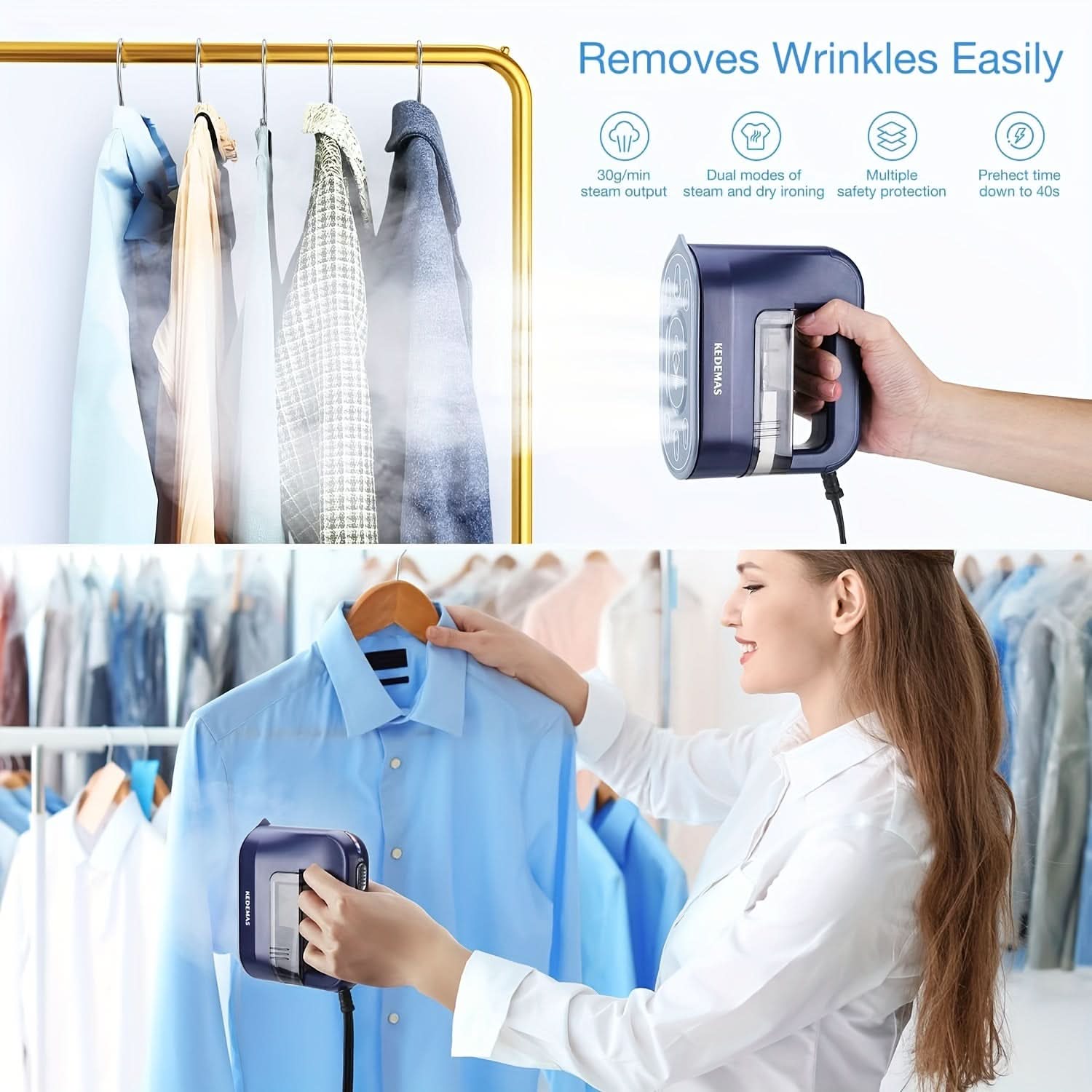 1300W Portable Steamer Iron – 4-in-1 Travel Garment Steamer