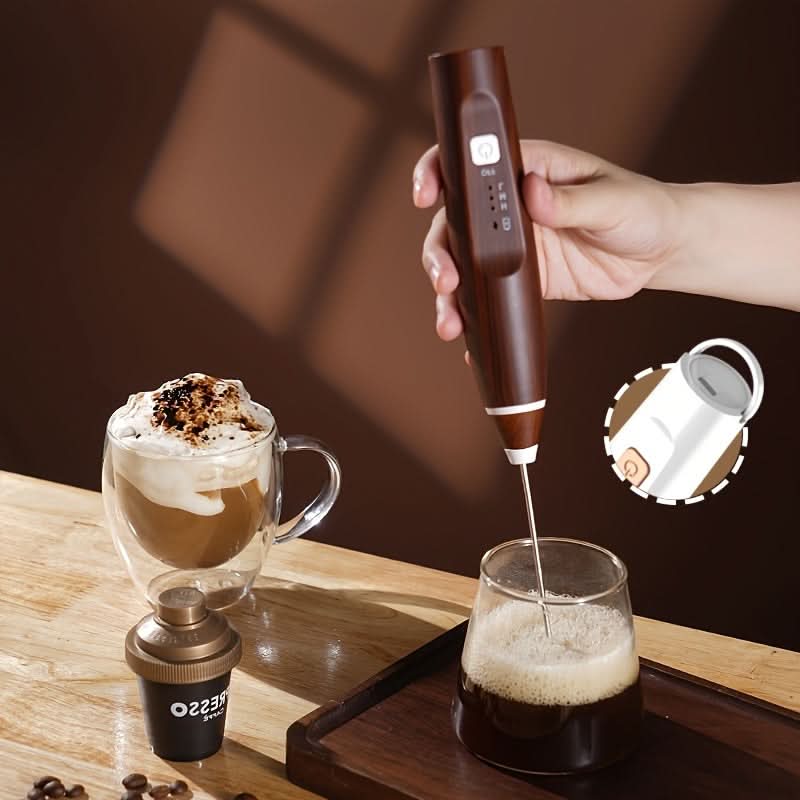 USB Rechargeable Handheld Milk Frother – 3-Speed Adjustable Blender