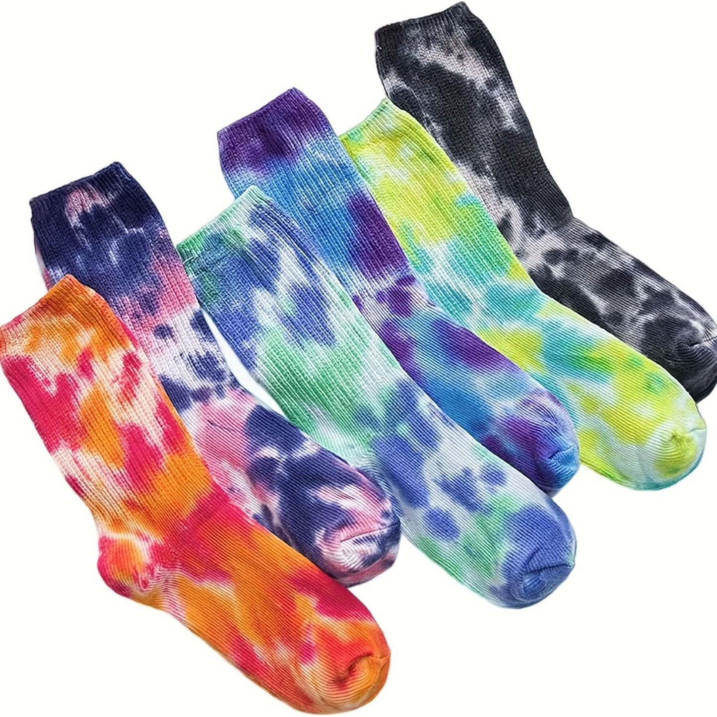7-Pair Tie Dye Crew Socks Set – Unisex Street Style Mid Tube Socks