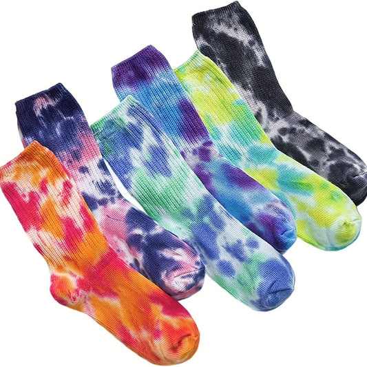 7-Pair Tie Dye Crew Socks Set – Unisex Street Style Mid Tube Socks