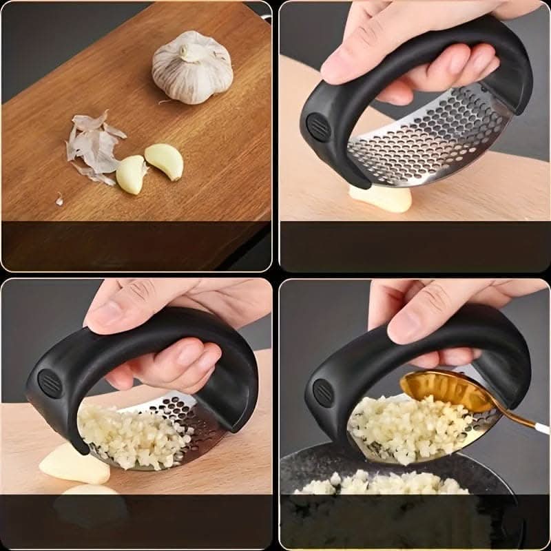 Stainless Steel Garlic Press - Rocker Metal Garlic Mincer and Crusher