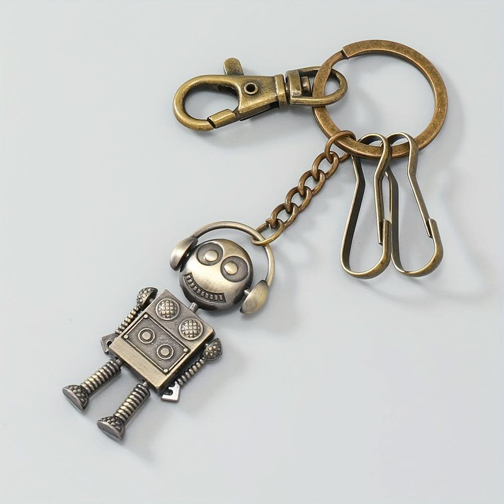 Earphone Robot Keychain – Funky Bronze Pendant for Men