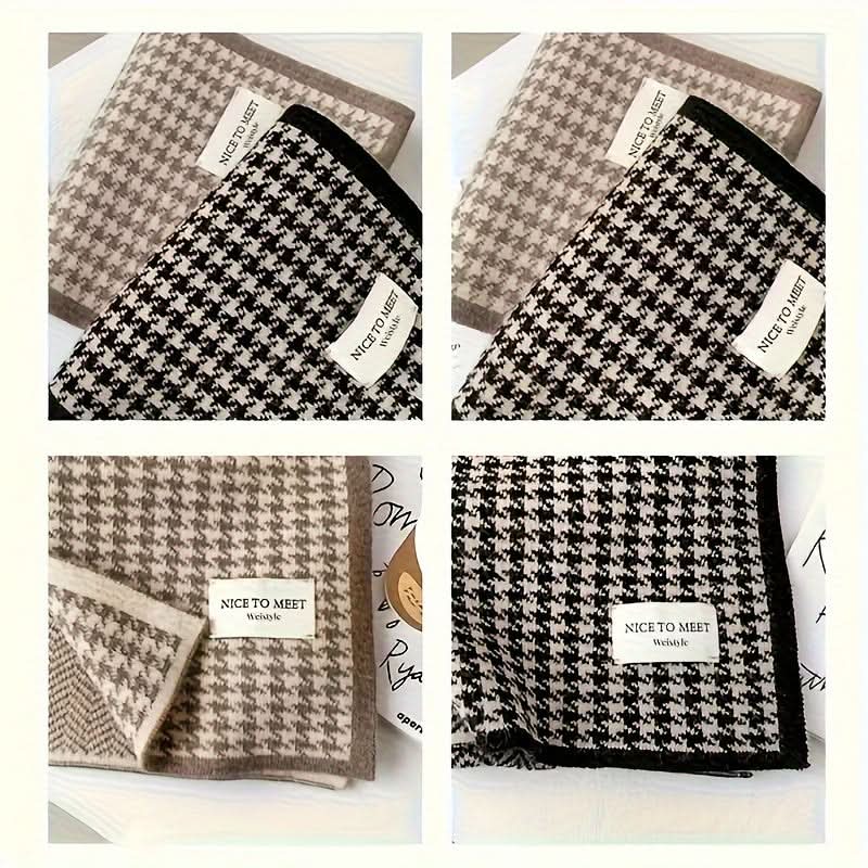 Men's Fashionable Black & White Dog Pattern Scarf – Warm, Soft Polyester Knit