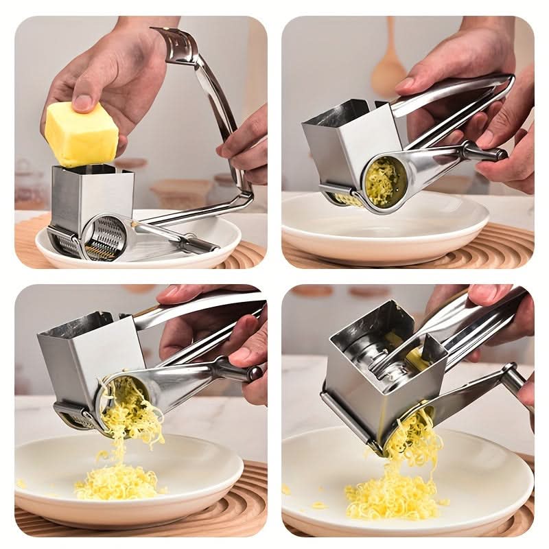 Stainless Steel Rotary Cheese Grater – Manual Parmesan Shredder for Mozzarella