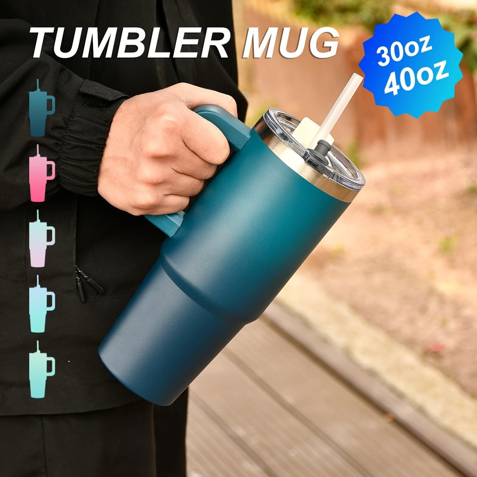 Stainless Steel Tumbler with Handle & Straw