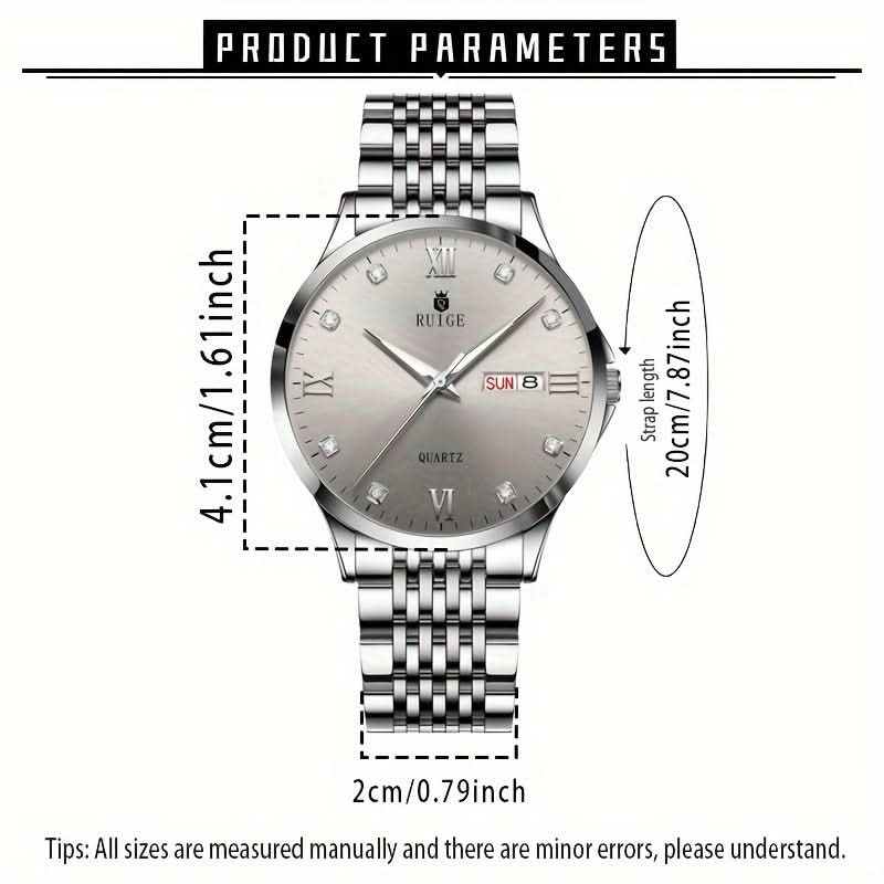 Men's Quartz Watch – Stainless Steel, Date Display, Casual Luxury Style