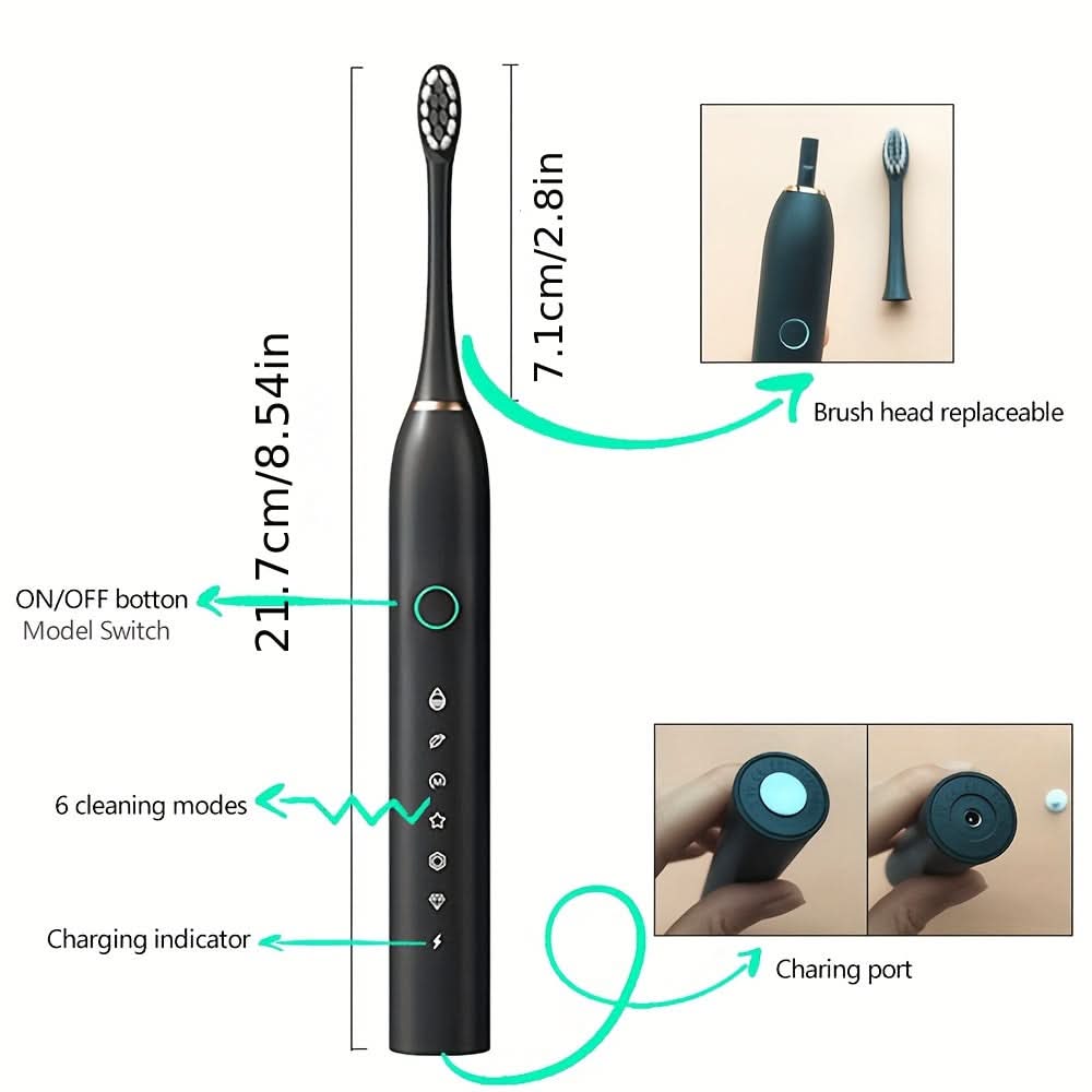 28000 VPM Electric Toothbrush – 6-Speed Rechargeable