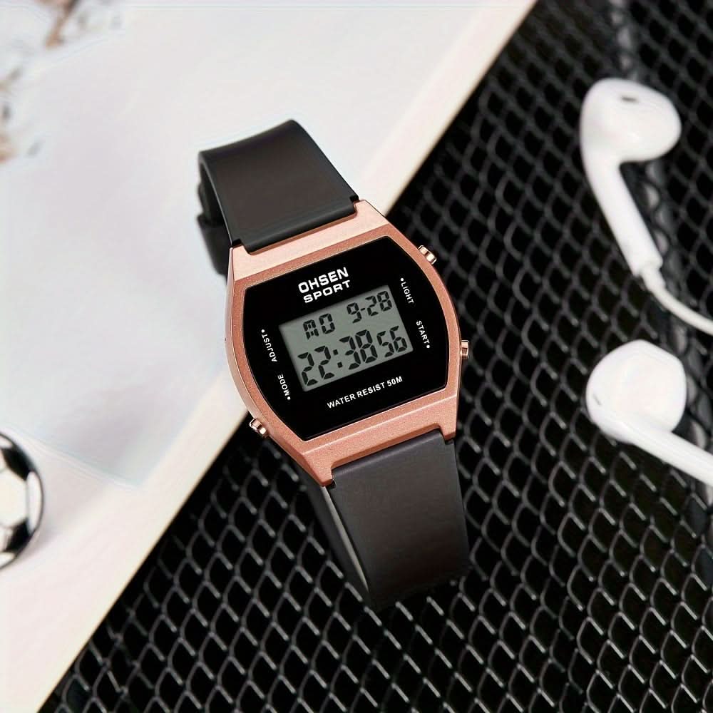 Women’s Digital Sports Watch – Luminous Display, Square Zinc Alloy Case, Silicone Strap