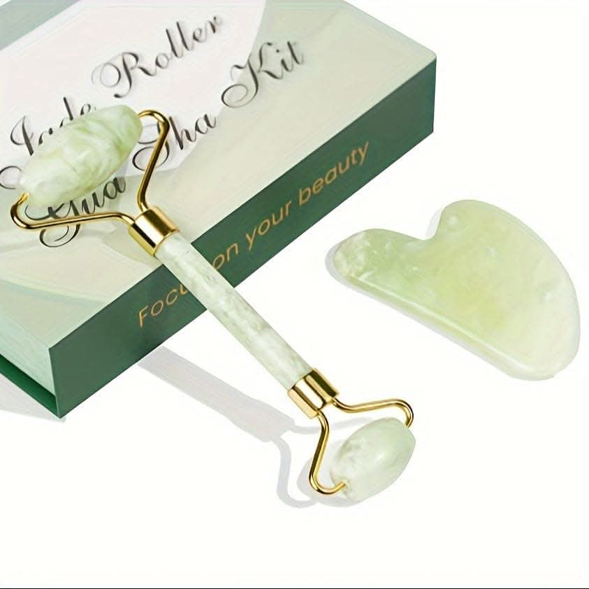 Natural Jade Roller & Gua Sha Set – Quartz Facial Massager