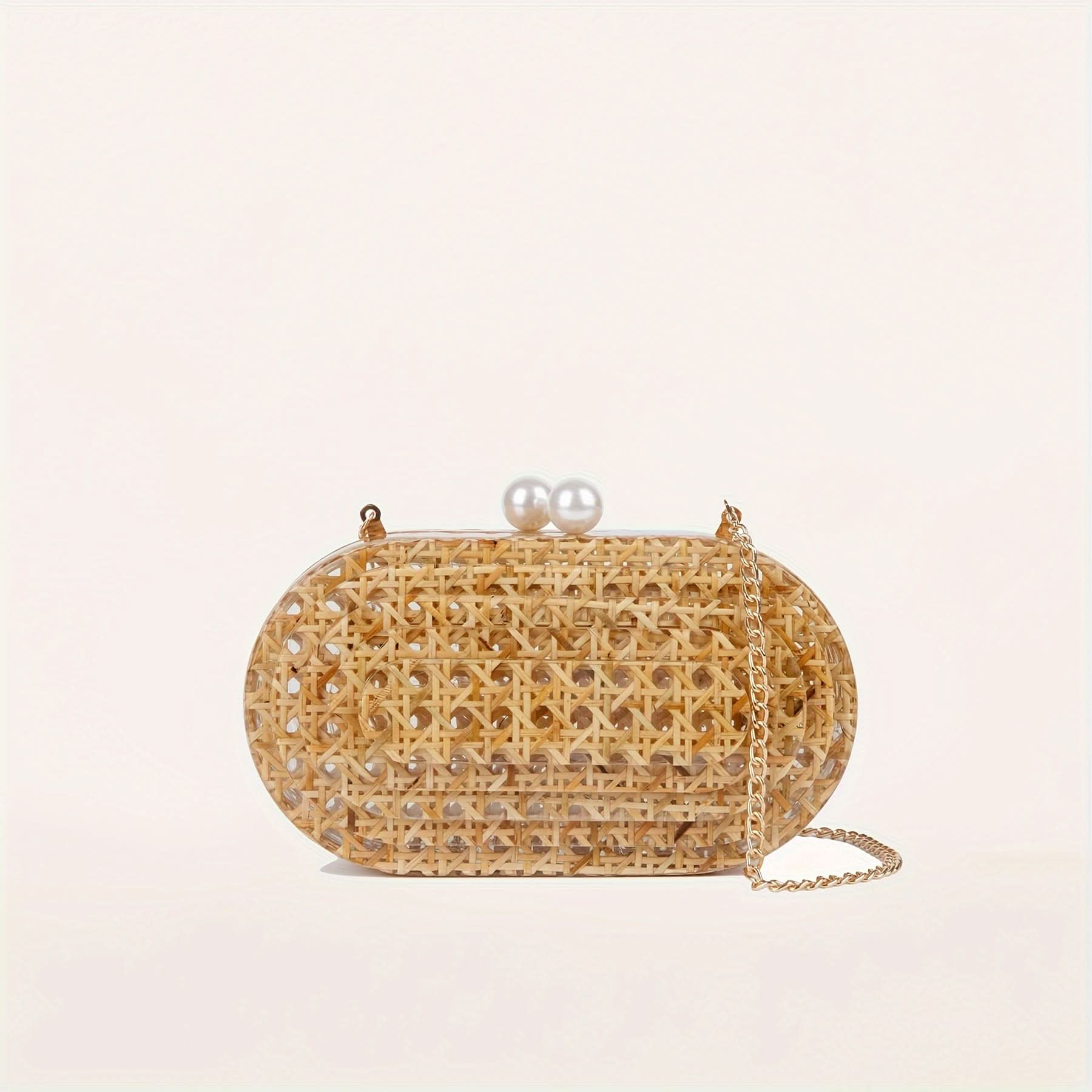 Pearl Rattan Clutch – Handwoven, Perfect for Weddings & Events
