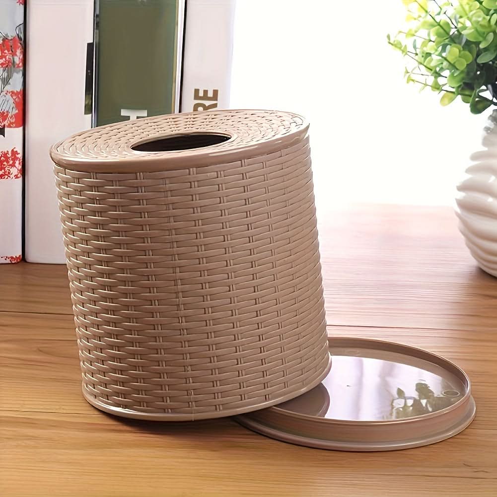 Round Woven PVC Tissue Box Holder – Home & Office Decor