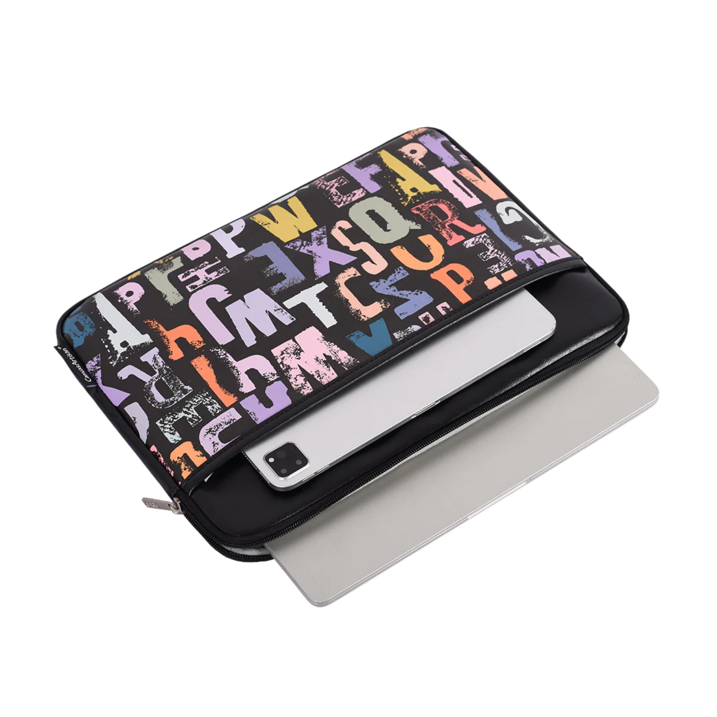 PU Leather Laptop Sleeve – Shockproof Typographic Print Case (11–15 Inch)