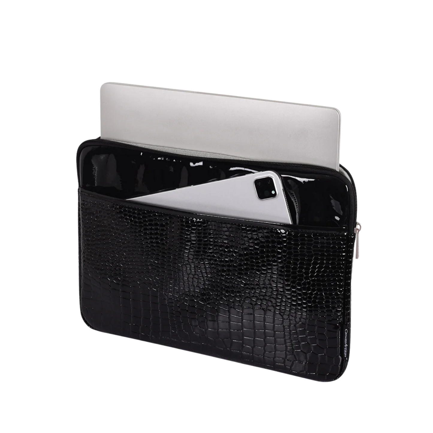 Black Laptop Sleeve with Crocodile Pattern – Waterproof, Shock-Resistant PU Leather Case