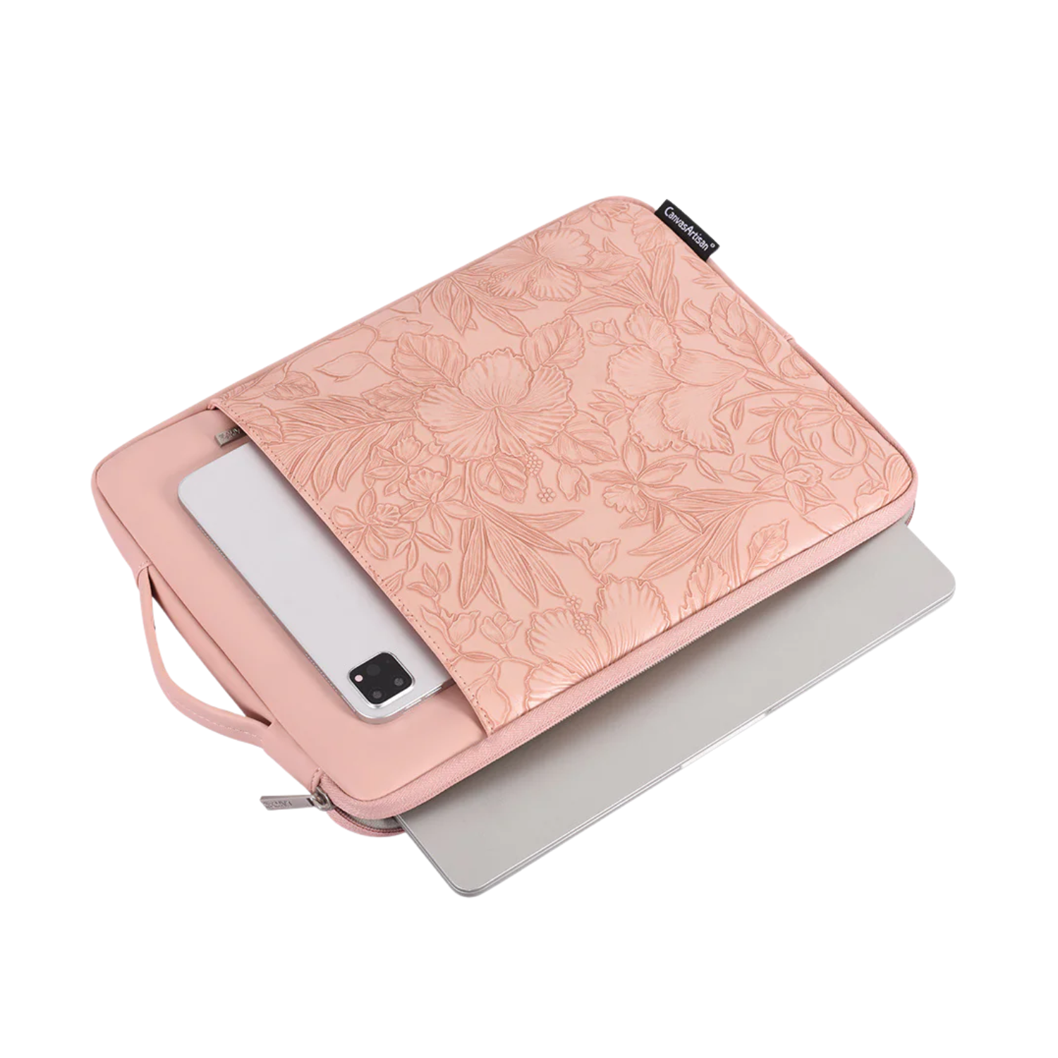 PU Leather Laptop Sleeve with Front Pocket – Fits 11"–15" – Floral Embossed
