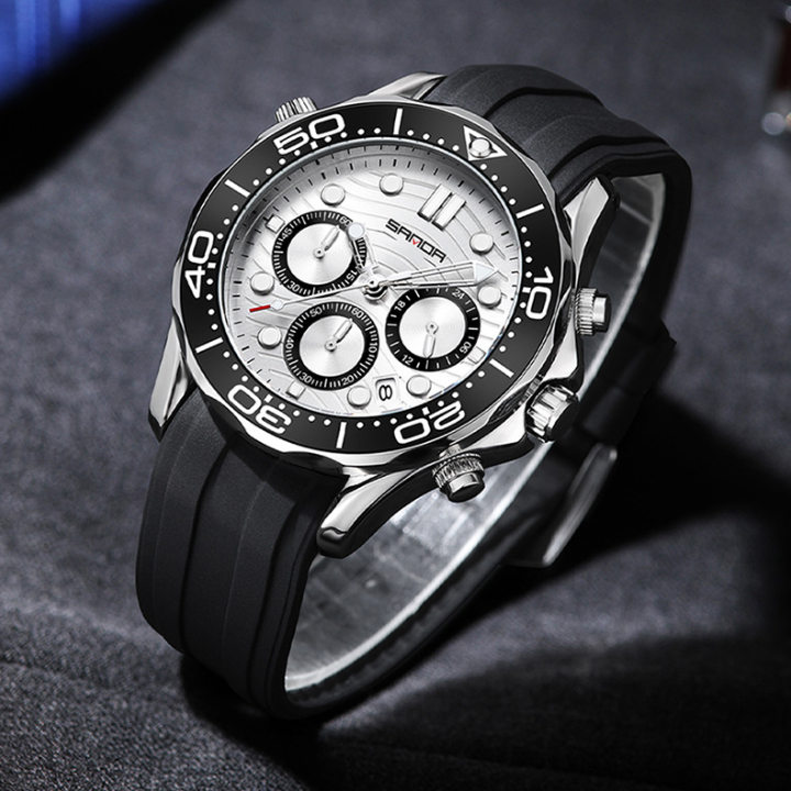 SANDA Men’s Silicone Quartz Watch – Business Analog Wristwatch with Luminous Hands