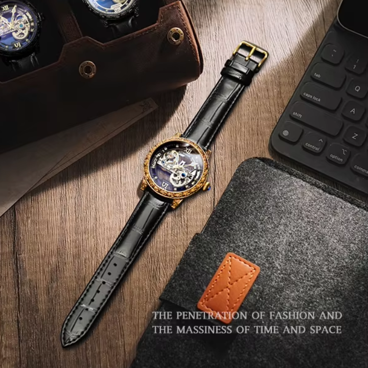 T-Winner Skeleton Automatic Watch for Men – Luxury Mechanical Design with Leather Strap