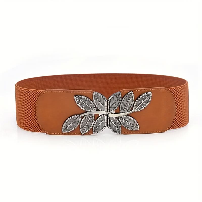 Vintage Leaf Buckle Elastic Wide Belt for Women
