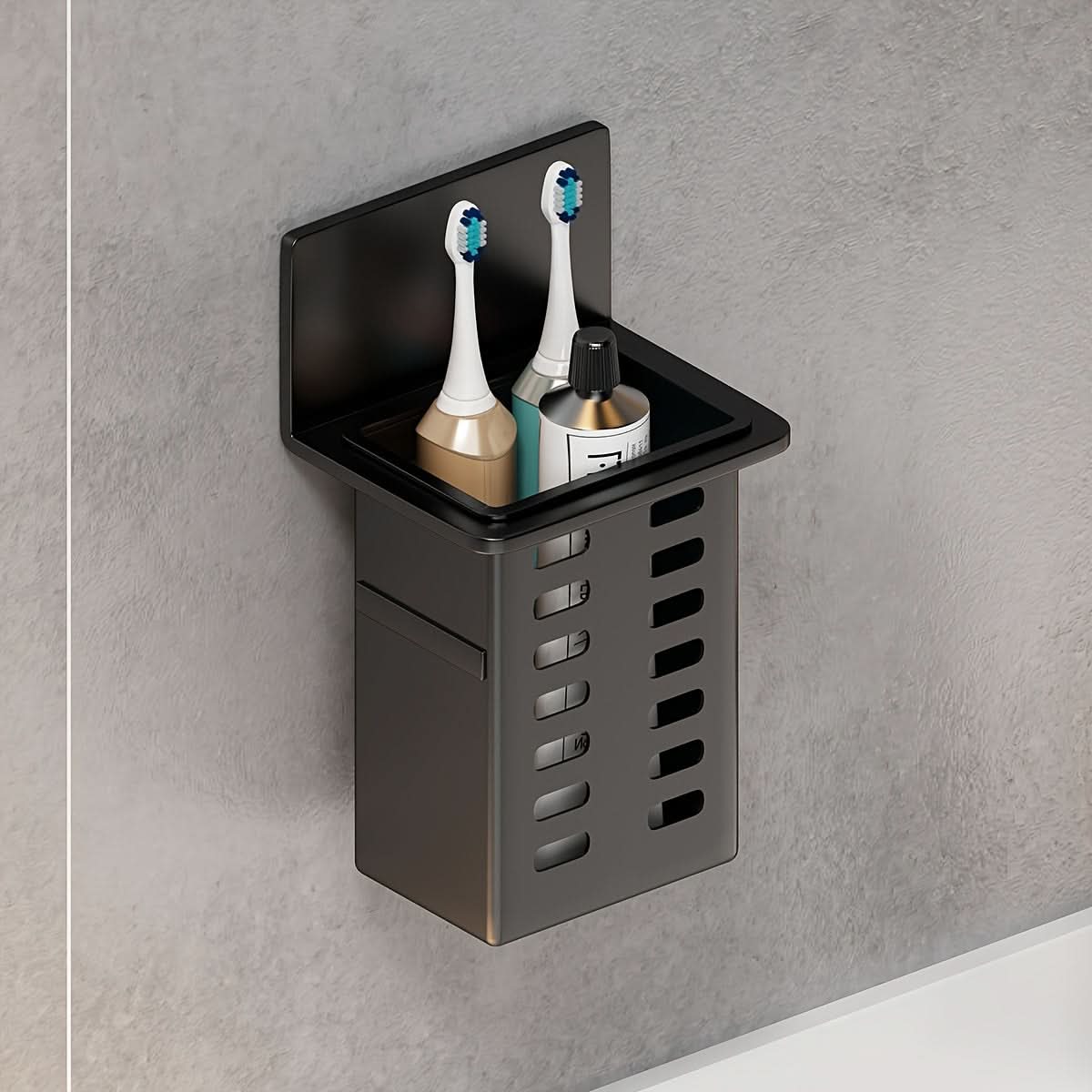 Wall-Mounted Toothbrush & Essentials Storage Rack