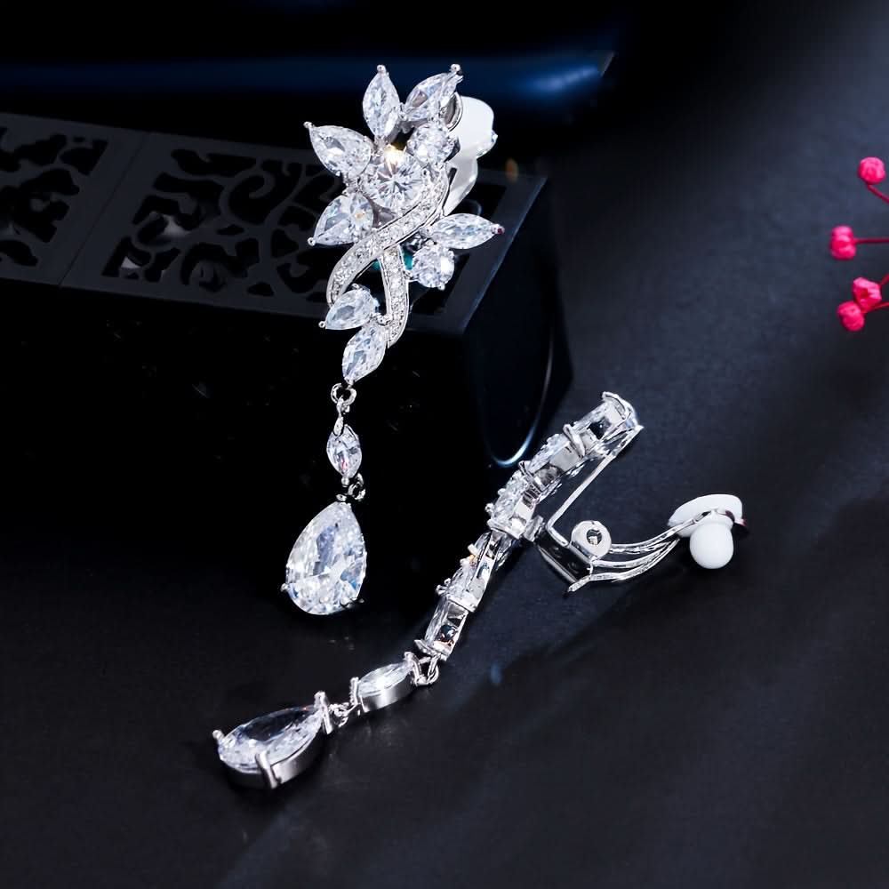 Sparkling Flower Clip-On Earrings for Women