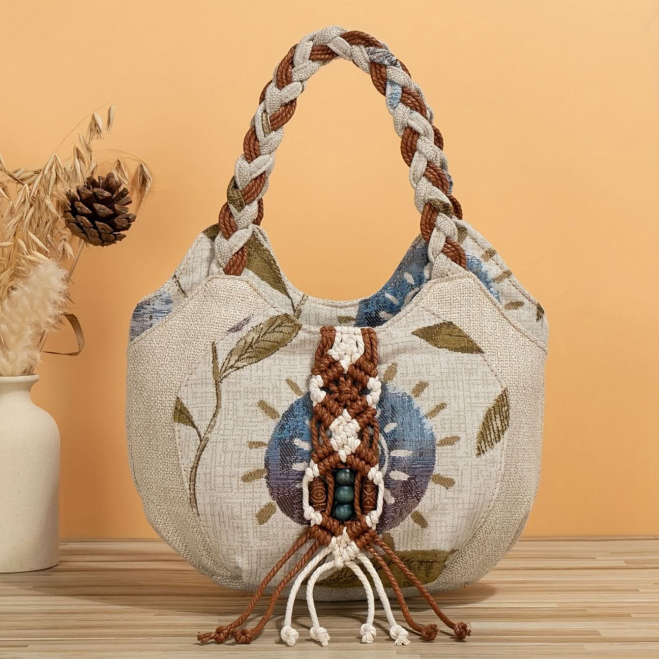 Bohemian Fabric Handbag – Vibrant Floral, Foldable Design