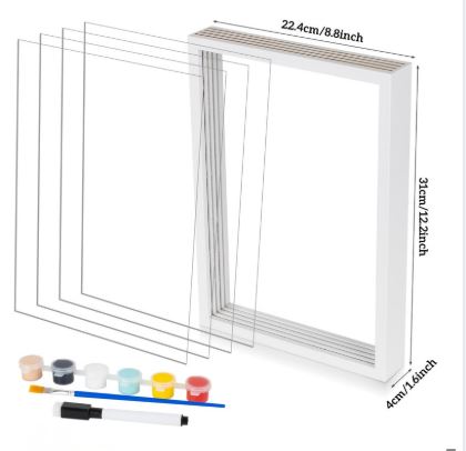 DIY Family Handprint Keepsake Kit – Painted Wooden Picture Frame, 6-Color Ink Pad Set