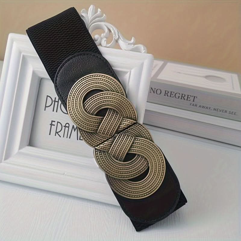Elastic Wide Belt with Patterned Buckle